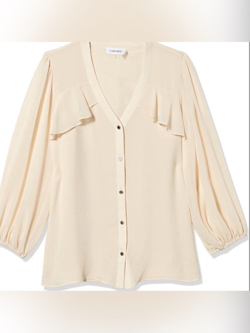 NWT Calvin Klein Cream Ruffle V-Neck Button Front Blouse size small